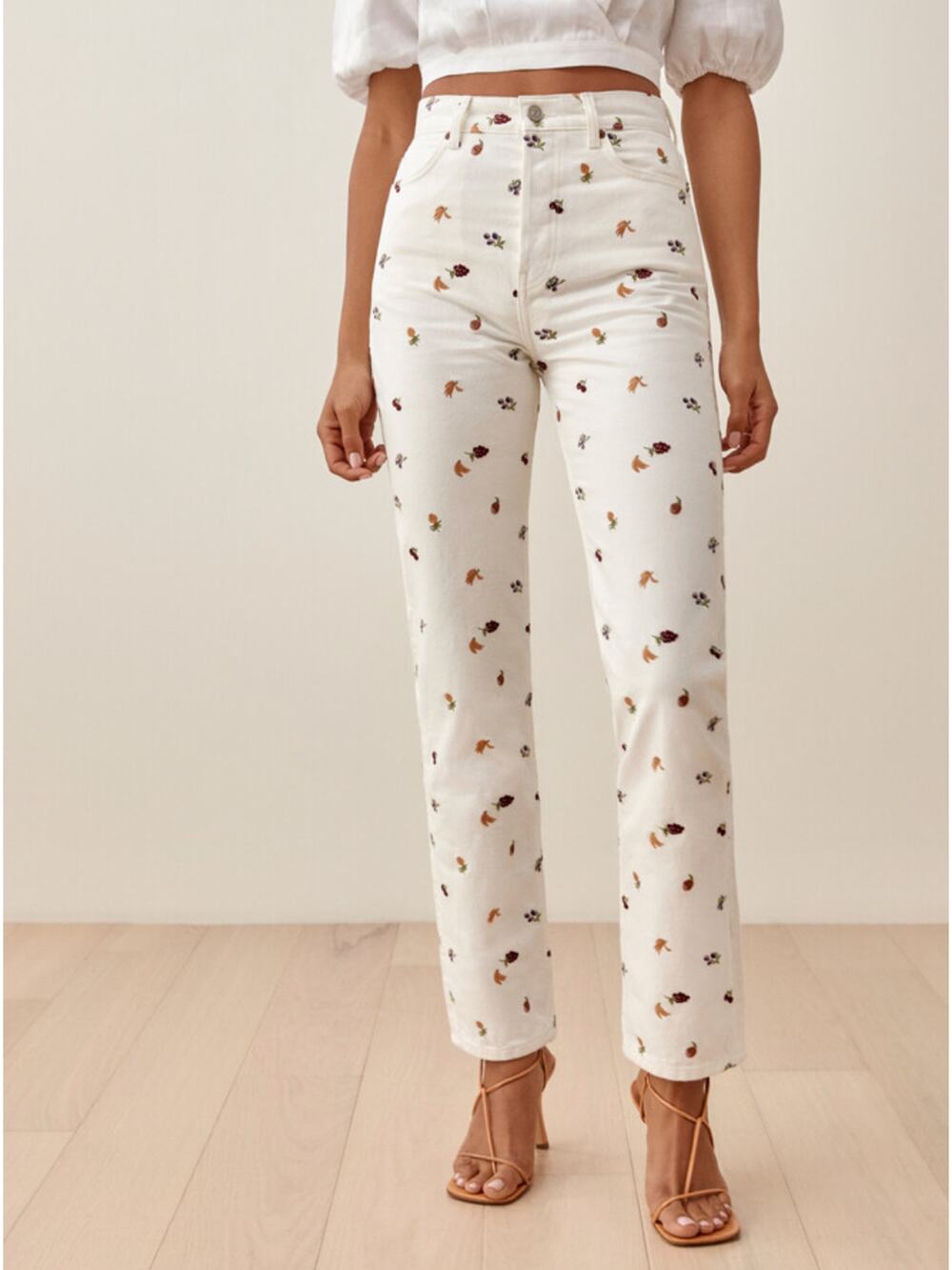 NWT Reformation White Fruit Loops Cynthia High Rise Straight Jeans Size 27